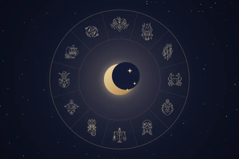 Koło zodiaku z Księżycem na tle nocnego nieba